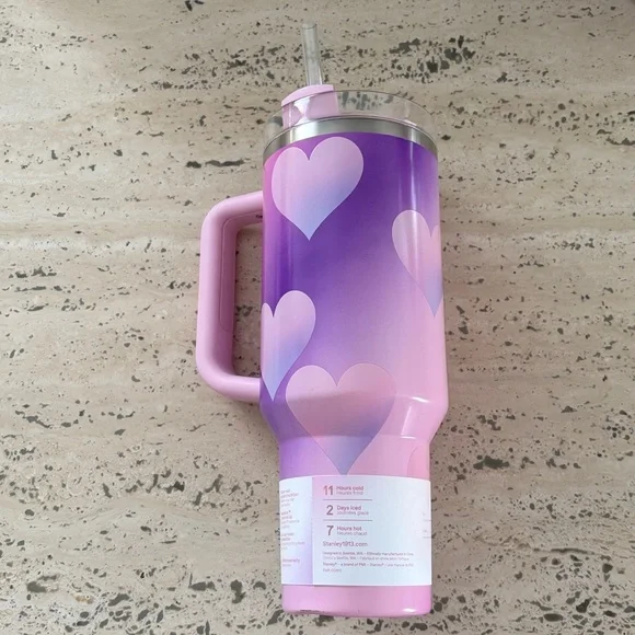 Stanley 40oz Stainless Steel H2.0 Flowstate Quencher Powder Pink Heart Gradient - Picture 5 of 7